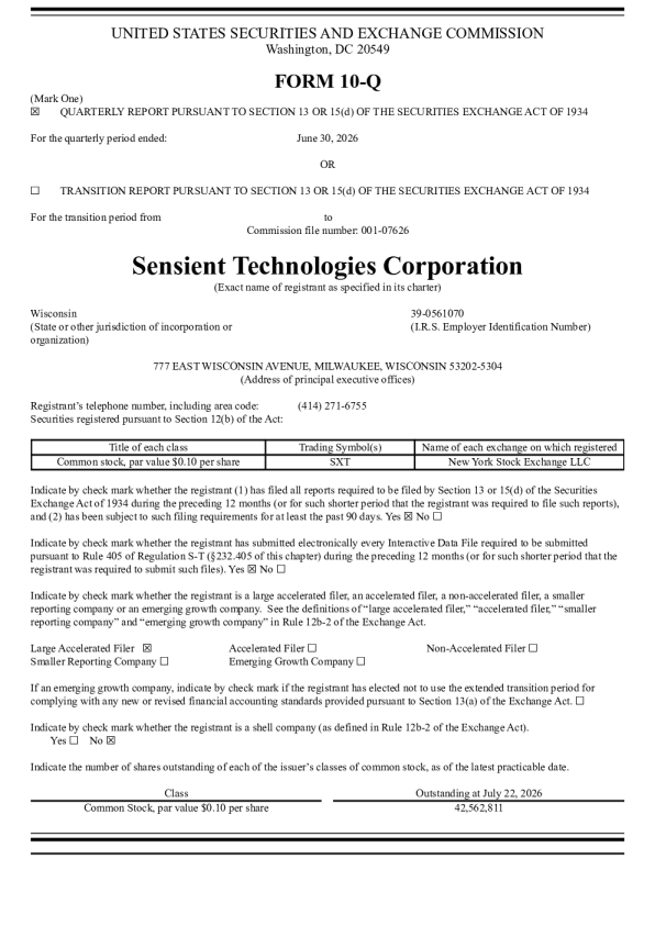 Sensient Technologies Corp 2026年季度报告