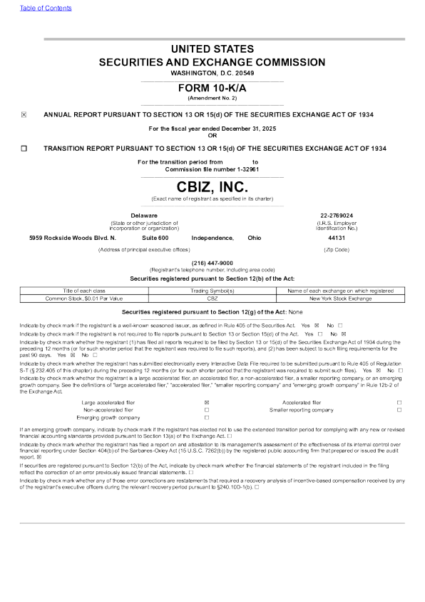 CBIZ Inc 2025年度报告