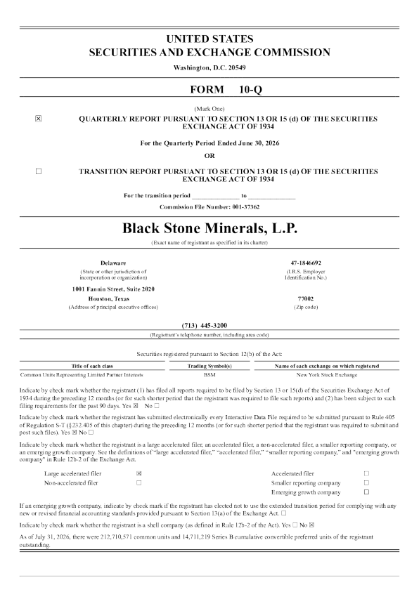 Black Stone Minerals L.P 2026年季度报告
