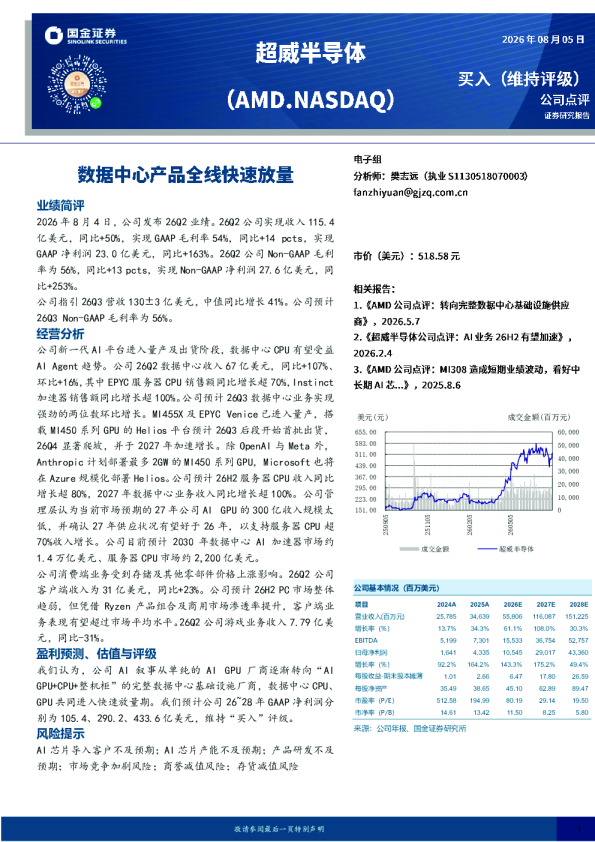 数据中心产品全线快速放量