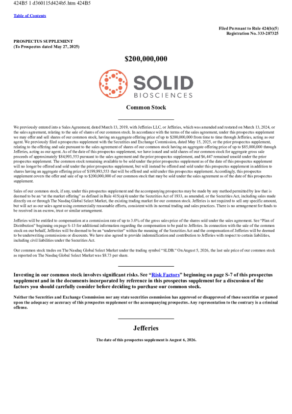 Solid Biosciences Inc美股招股说明书(2026-08-06版)