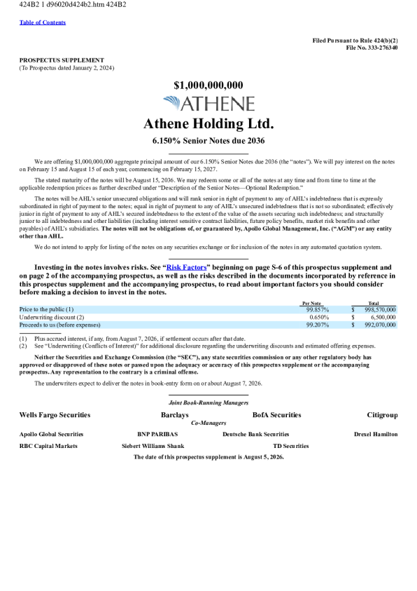 Athene Holding Ltd Series A Pfd美股招股说明书(2026-08-06版)