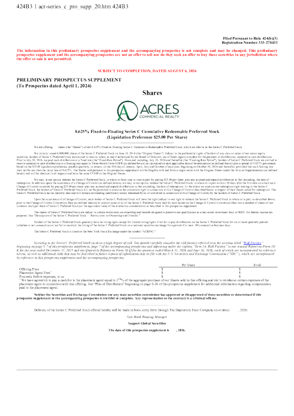 ACRES Commercial Realty Corp美股招股说明书(2026-08-06版)