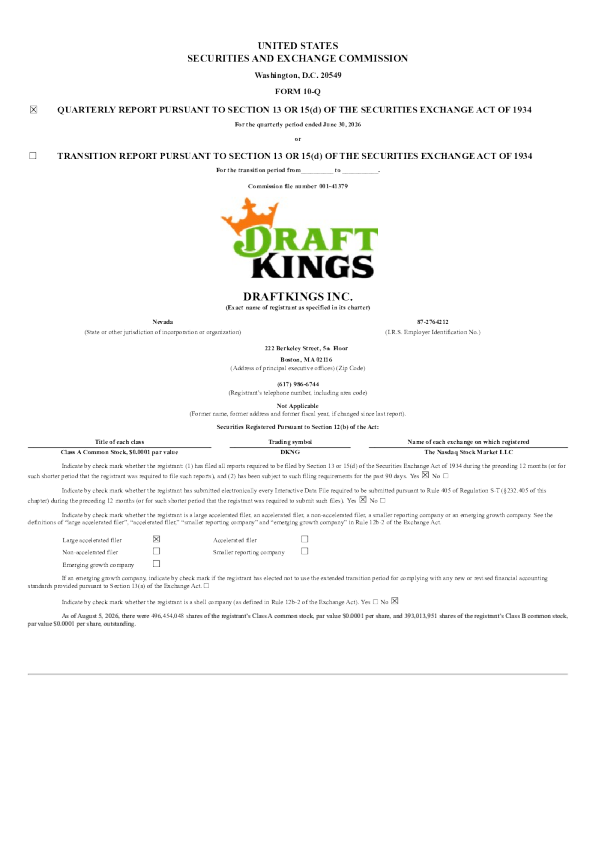 DraftKings 2026年季度报告