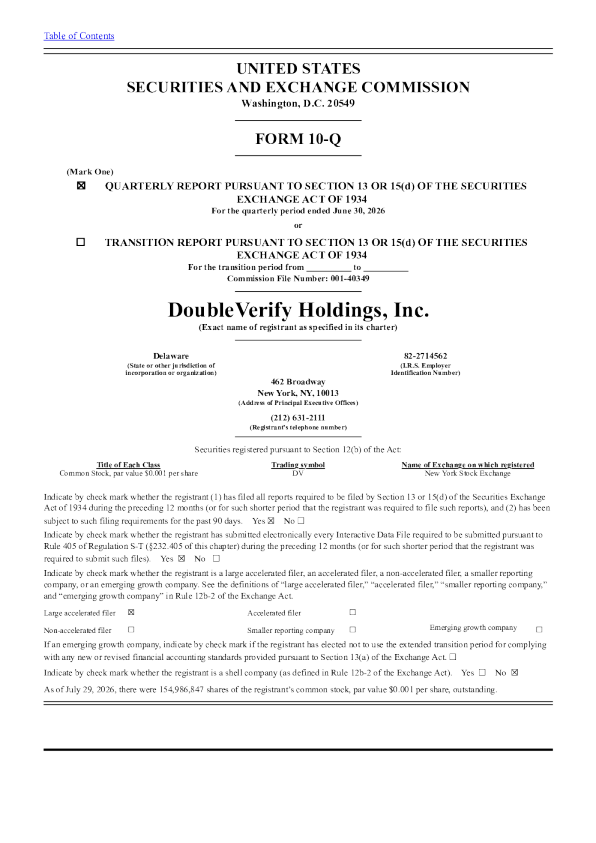 
DoubleVerify Holdings Inc 2026年季度报告