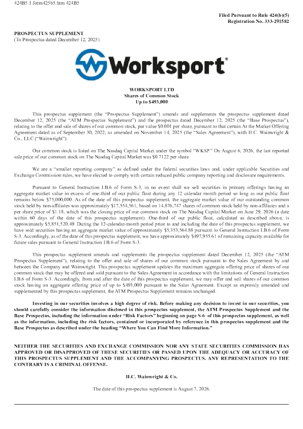 Worksport Ltd美股招股说明书(2026-08-07版)