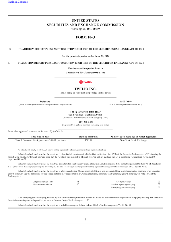 
Twilio 2026年季度报告