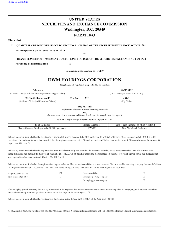 
UWM Holdings Corp-A 2026年季度报告