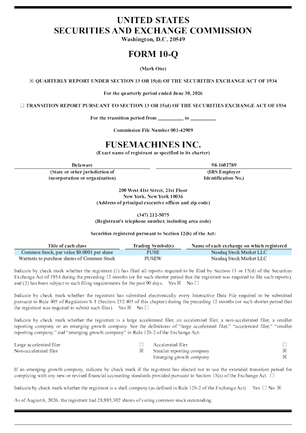 
Fusemachines Inc 2026年季度报告
