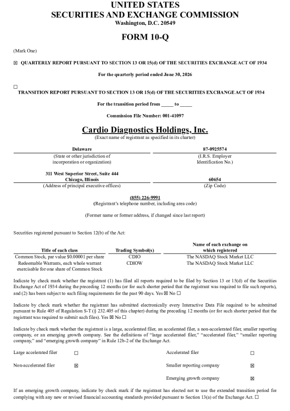 Cardio Diagnostics Holdings Inc 2026年季度报告