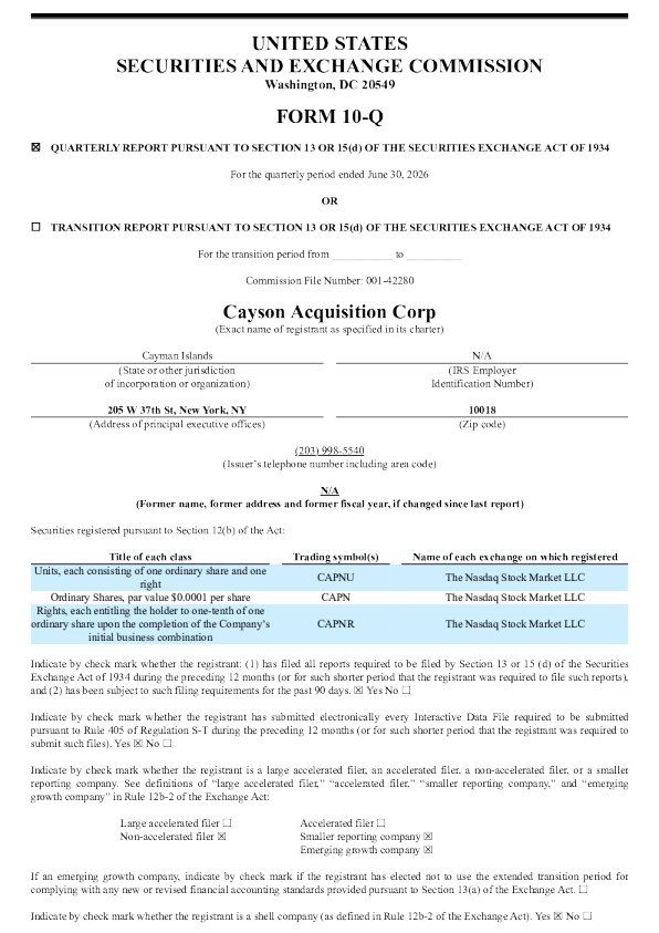 凯森收购 Corp 2026 年季度报告