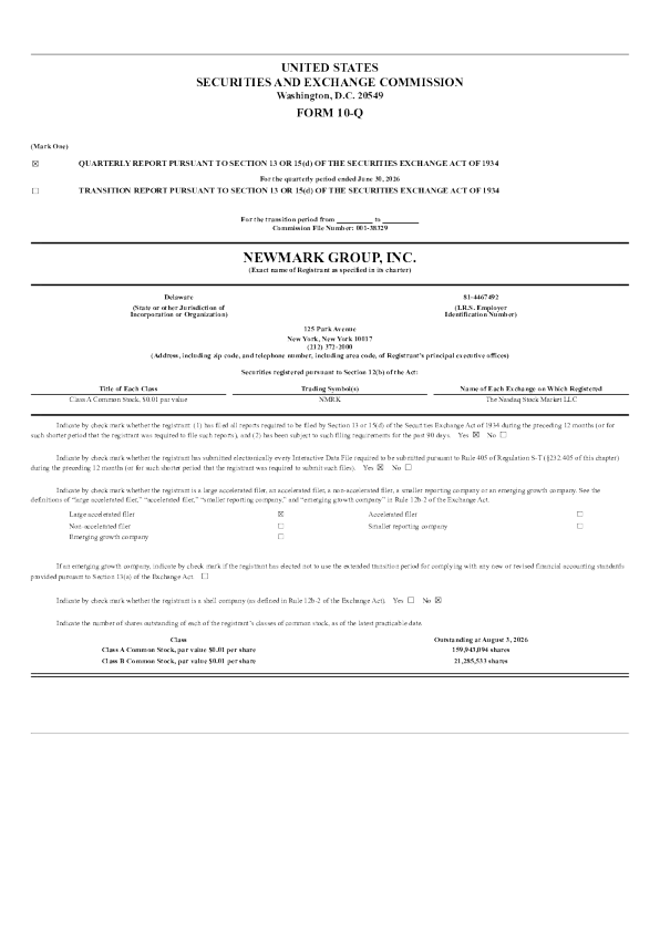 Newmark Group Inc-A 2026年季度报告