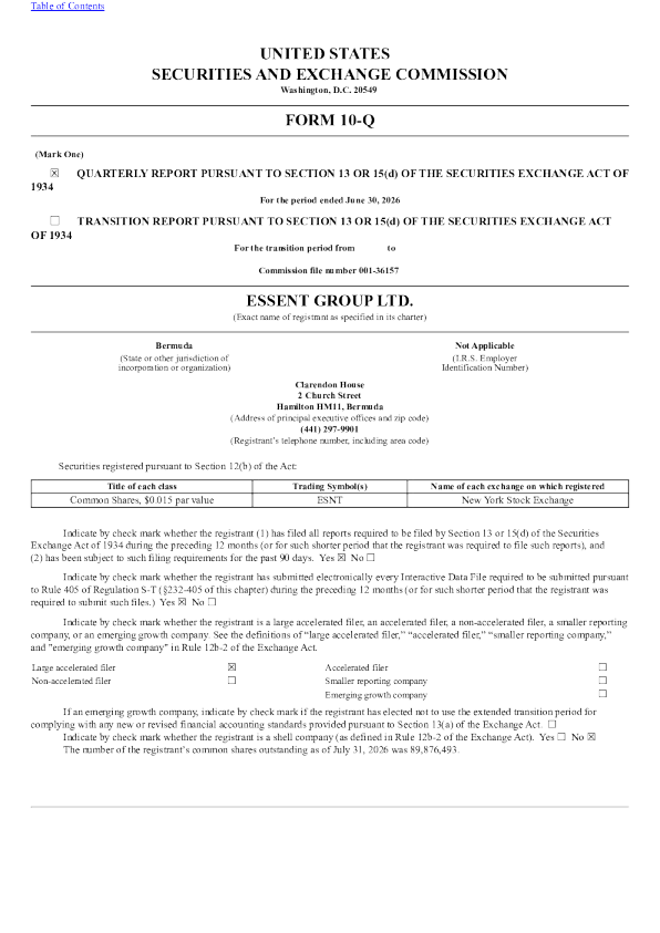
Essent 2026年季度报告