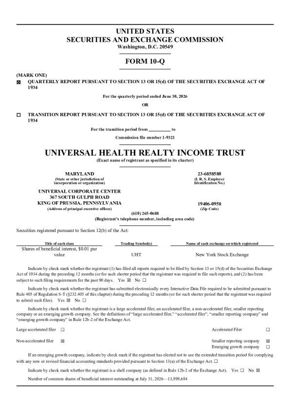 通用健康房地产投资信托公司2026年季度报告