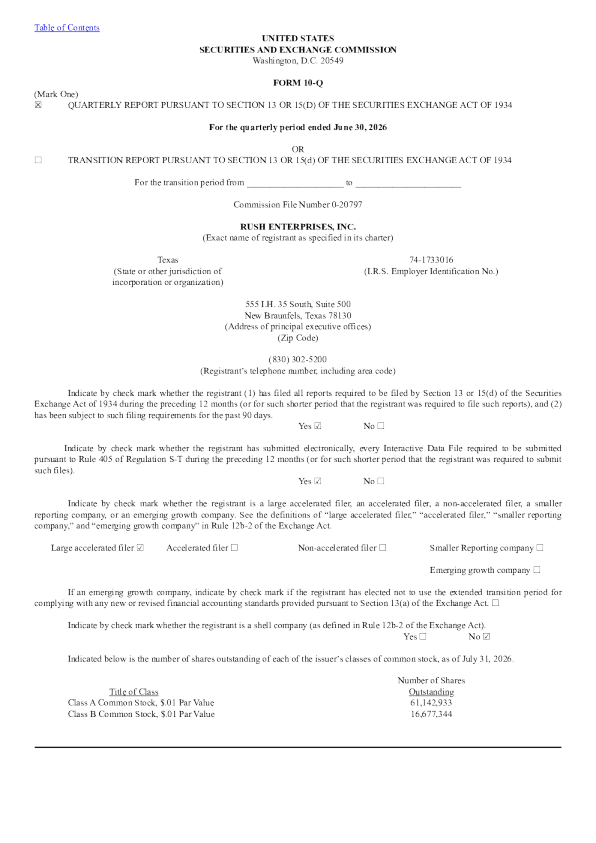 
Rush Enterprises Inc-A 2026年季度报告