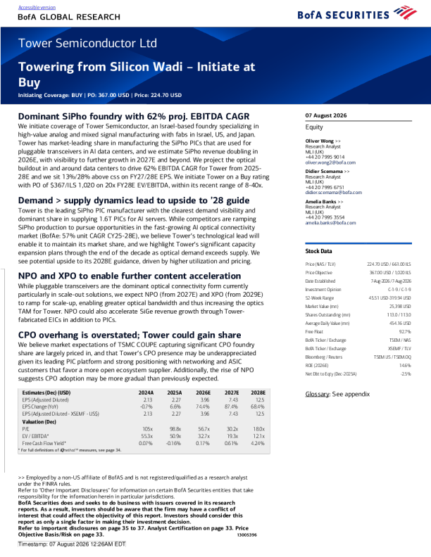 高塔半导体（Tower Semiconductor Ltd）买入评级：从硅谷崛起