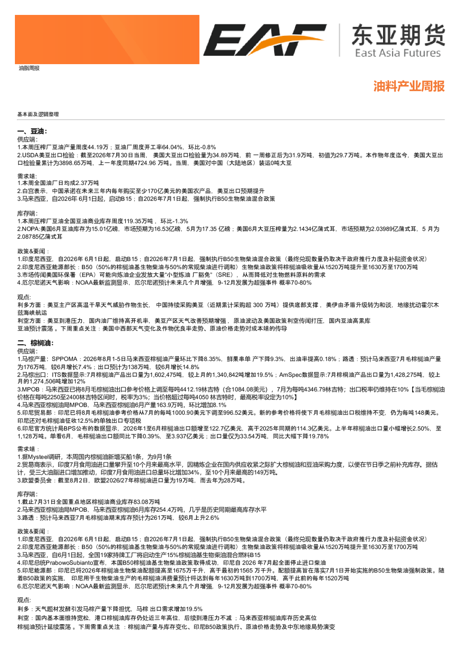油料产业周报