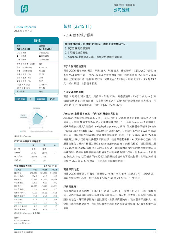 2Q26盈利低于预期