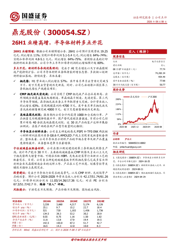26H1业绩高增，半导体材料多点开花
