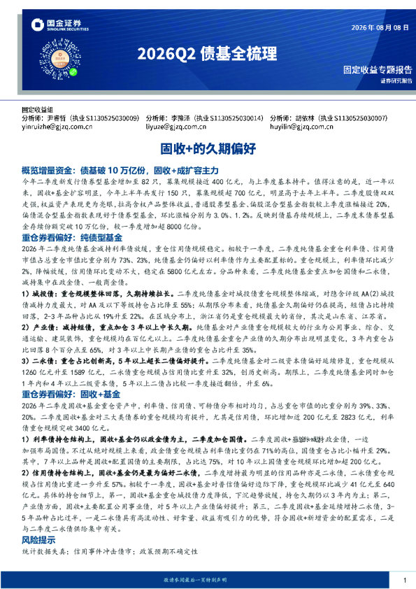 2026Q2债基全梳理：固收+的久期偏好