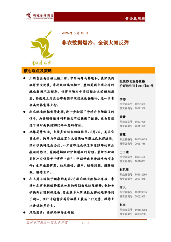贵金属周报：非农数据爆冷，金银大幅反弹