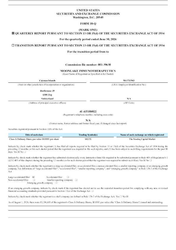 
月湖免疫疗法公司-2026年季度报告
