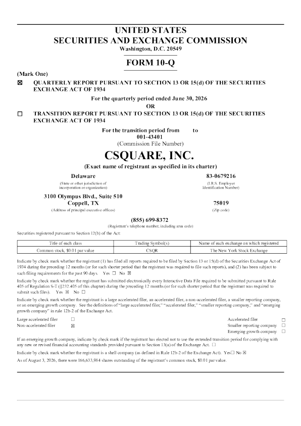 Csquare Inc 2026年季度报告