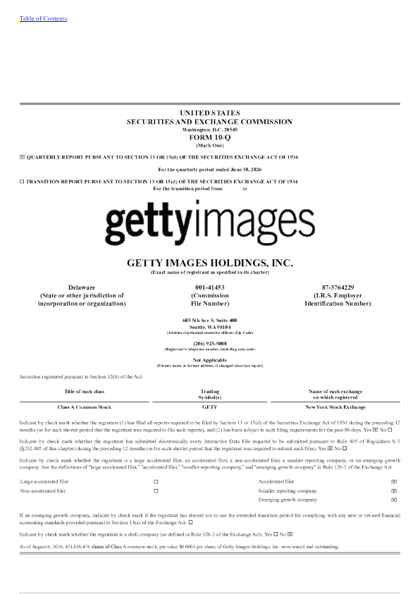 Getty Images 2026年季度报告