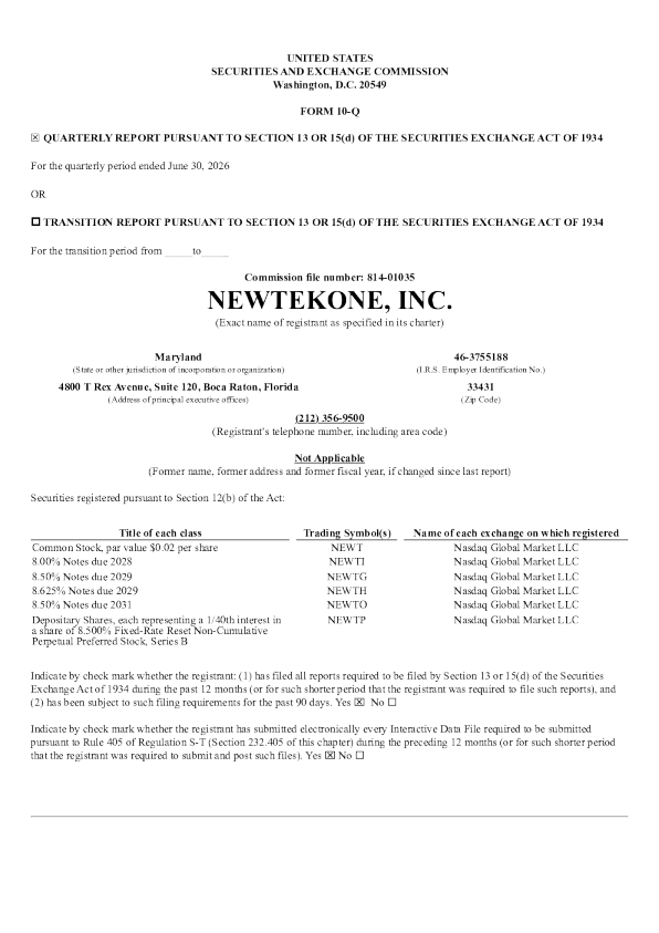 NewtekOne Inc 2026年季度报告