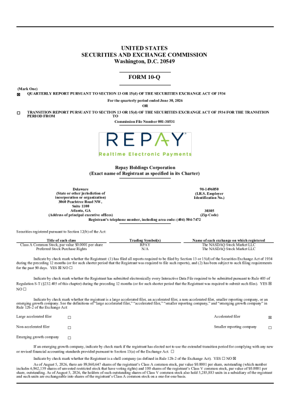 Repay Holdings Corp-A 2026年季度报告