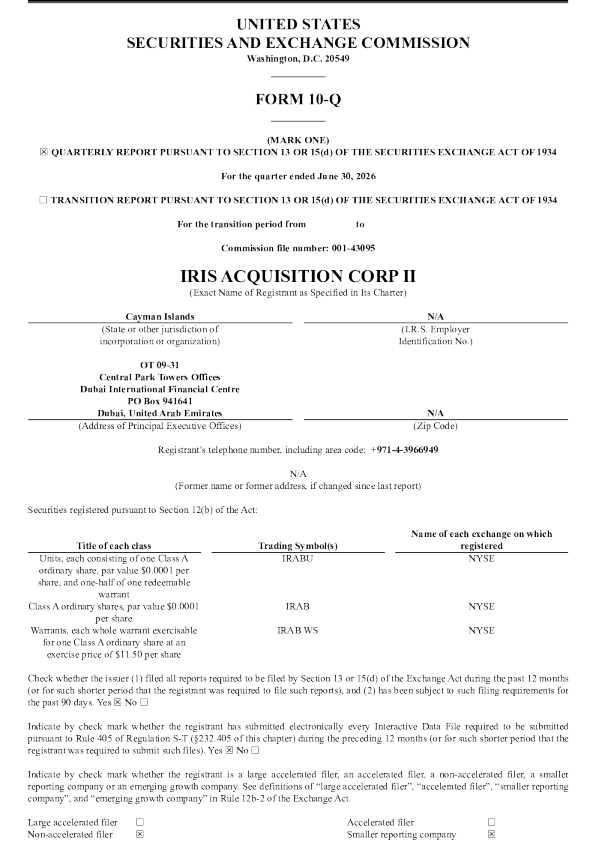 Iris Acquisition Corp II-A 2026年季度报告