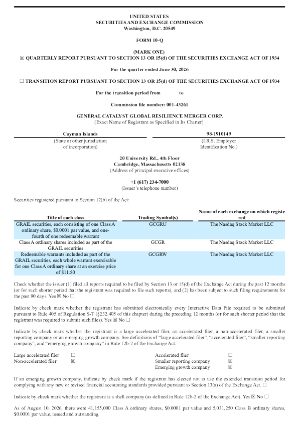 General Catalyst Global Resilience Merger Corp-A 2026年季度报告