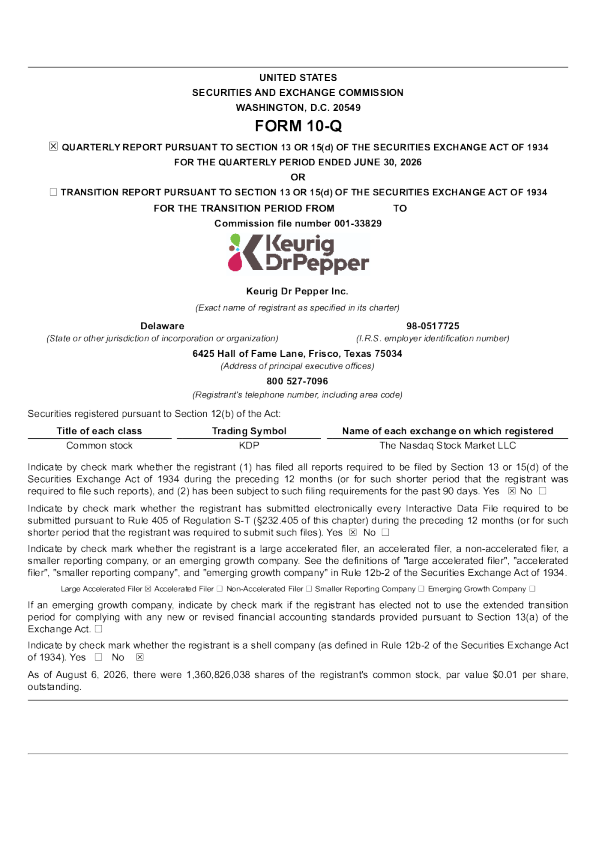 Keurig Dr Pepper 2026年季度报告