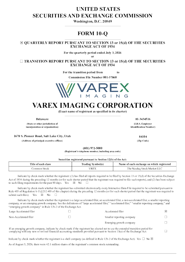 Varex Imaging Corp 2026年季度报告