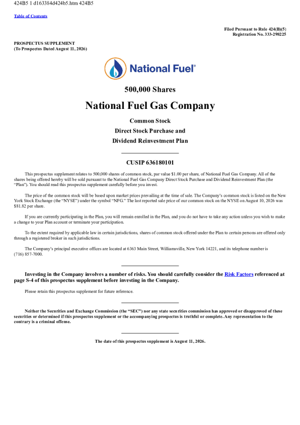 National Fuel Gas Co美股招股说明书(2026-08-11版)