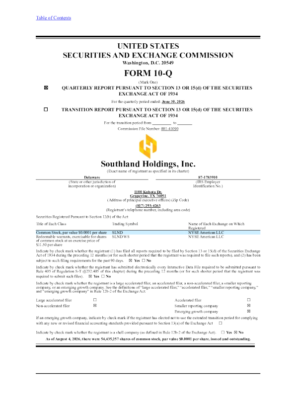 Southland Holdings 2026年季度报告