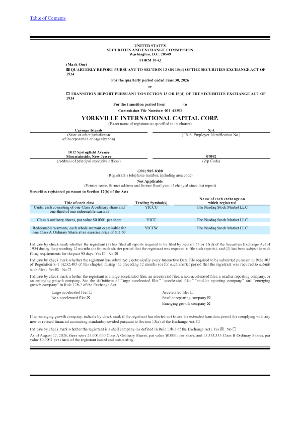 Yorkville International Capital Corp-A 2026年季度报告