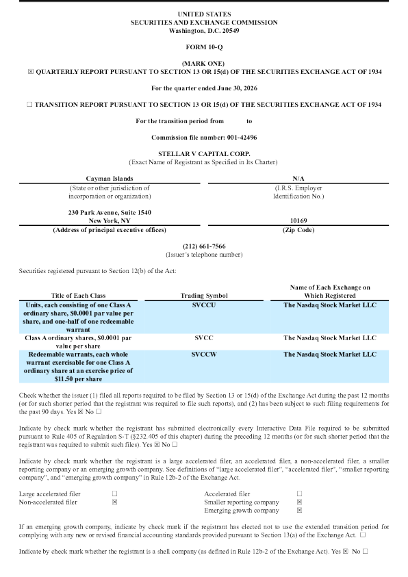 Stellar V Capital Corp-A 2026年季度报告