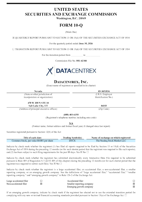 Datacentrex Inc 2026年季度报告