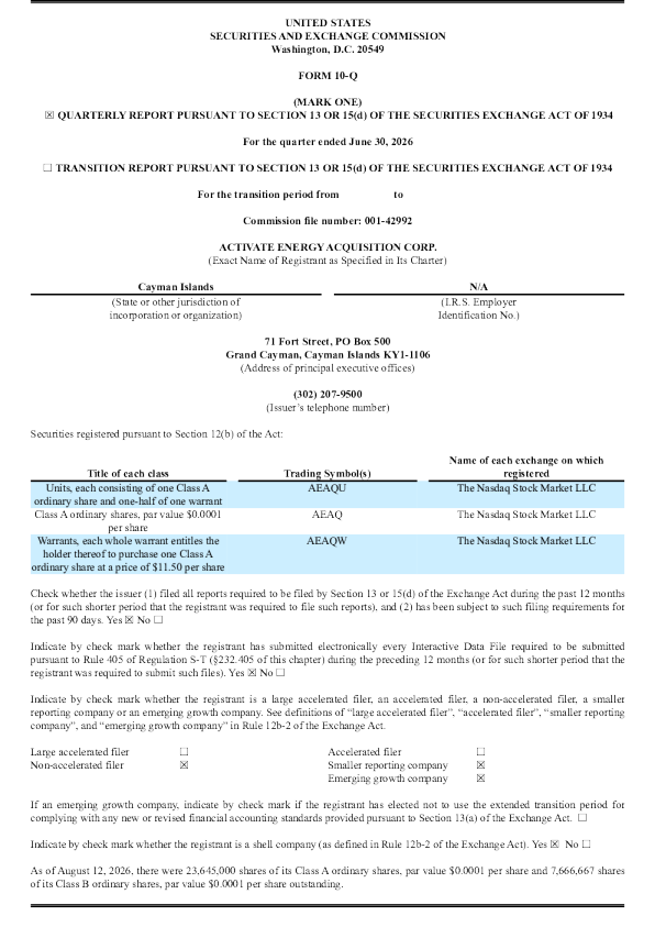 Activate Energy Acquisition Corp-A 2026年季度报告