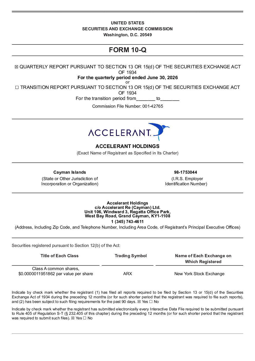 Accelerant 2026年季度报告
