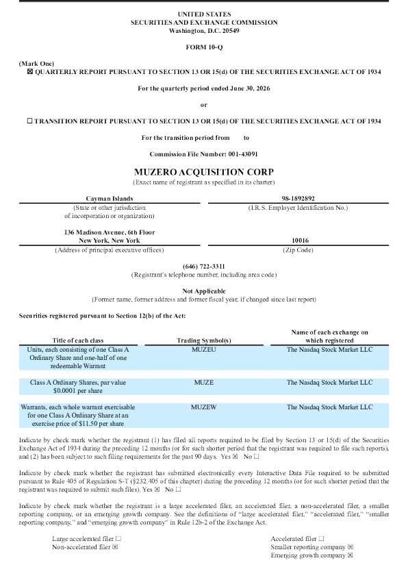 Muzero Acquisition Corp-A 2026年季度报告