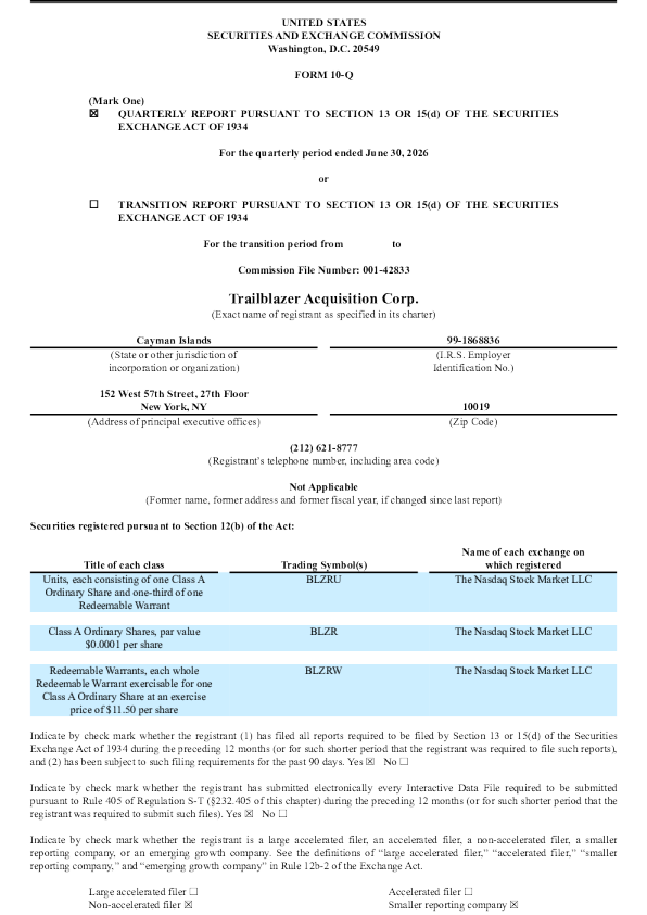 Trailblazer Acquisition Corp-A 2026年季度报告