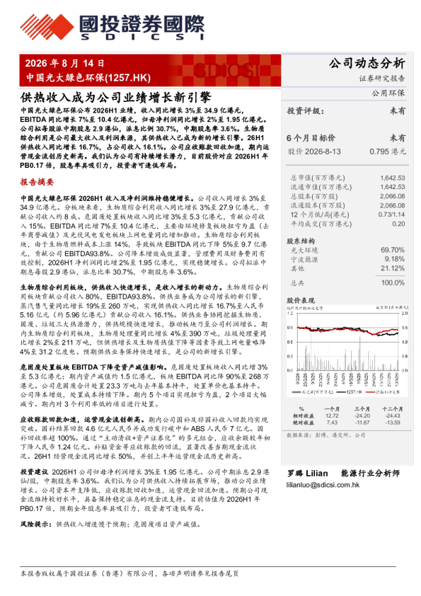 供热收入成为公司业绩增长新引擎