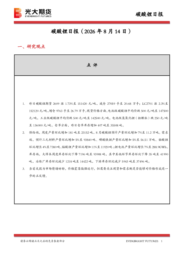 碳酸锂日报
