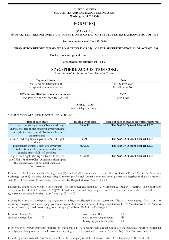 SPACSphere Acquisition Corp-A 2026年季度报告
