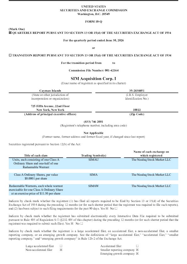 SIM Acquisition Corp I-A 2026年季度报告