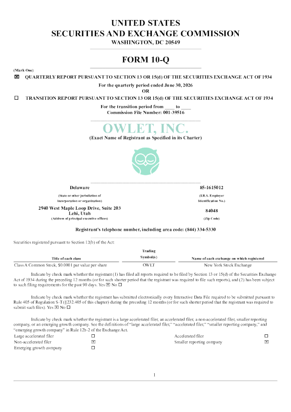 Owlet Inc 2026年季度报告