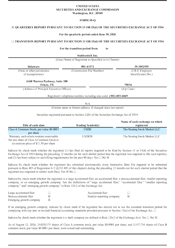 StablecoinX Inc-A 2026年季度报告