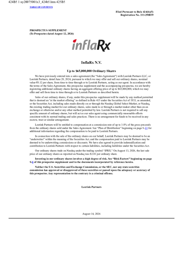 InflaRx NV美股招股说明书(2026-08-14版)